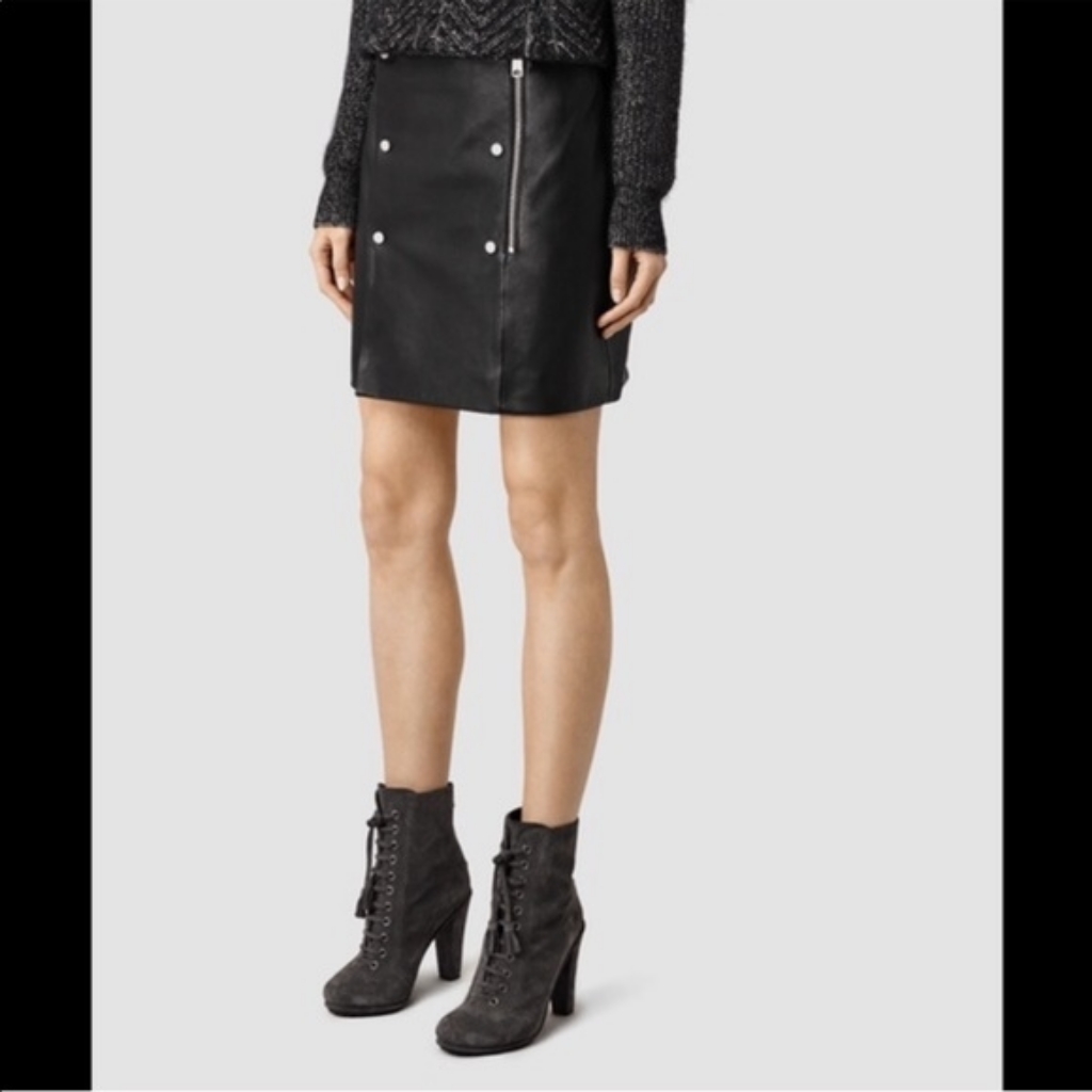 All Saints Womens Mini Skirt Black Lamb Leather Coquette Going Out Baddie